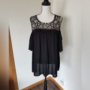 Torrid Embroidered Floral Lace Sheer Ruffle Cold Shoulder Shirt